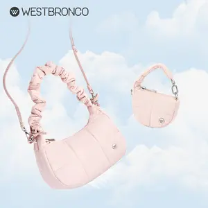 WESTBRONCO puffy purse 2-in-1 Combo: Quilted Chic Puffer Drawstring Shoulder Crescent Crossbody Bag with Adjustable Strap&Puffer Earbud Cover Coin Pouch for Women 2026 Spring Trendy