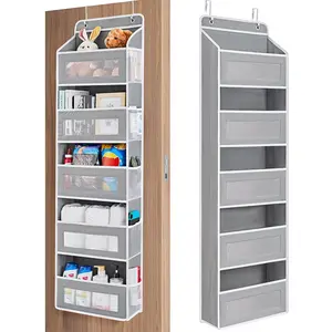 Over the Door Organizer with 5 Front Pockets and 5 Mesh Side Pockets,Extra Large Hanging Organizer for Over the Door Storage in Bedroom, Bathroom, Pantry, Nursery (Grey)