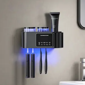 Wall Mounted Toothbrush Holder with 2 Tooth Cups and Smart Sterilizer, Bathroom Toothbrush Protection for Effective Cleaning and Drying, Toothbrushes White