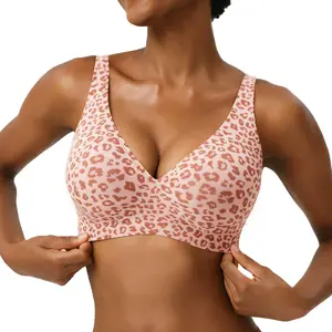 VRCOMFY Womens Comfortable Wireless Jelly  Bras Bralettes  Tshirts Bras Deep V Everyday Bras plus size bra   Plunge Bralette Comfortable support