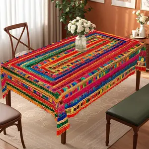 PLUMLIK Bohemian Tablecloth, Colorful Exotic Boho Round Rectangle Tablecloth, Retro Geometric Tablecloth Decoration for Outdoor Indoor, Kitchen, Farmhouse Courtyard, Thanksgiving Day, Festive Holiday Decor, Christmas Decor, Home Accessories