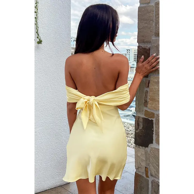 asos yellow backless dress White Boat Neck Backless Bodycon Mini Dress | Dresses main image 1