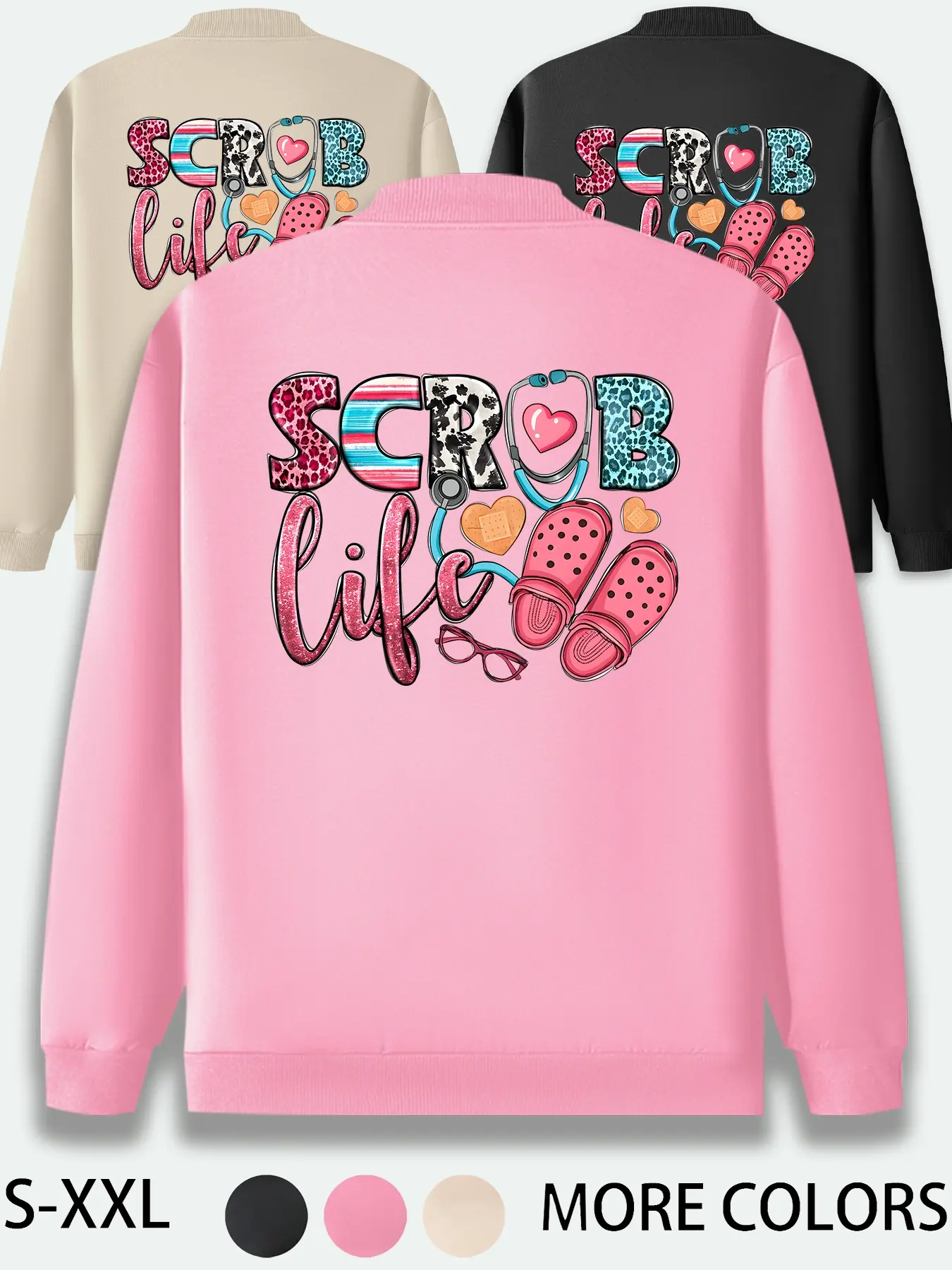 Medical Elements Scrub Life Print Casual Daily Wear, Nurse Print Zipper Jacket, Nursing Sweatshirt, Graphic Print Sweatshirt, Casual Sweatshirts, Long Sleeve Fitted Design with Pockets, Fall & Winter, Lady, Womenswear Apparel