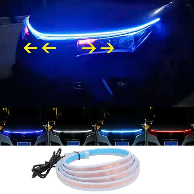 car hood light 70 inch decorative light, atmosphere light, Car Atmosphere Lamp, strip dynamic scanning start effect neon light hood light, suitable for car SUVs, trucks, LED Car Lights