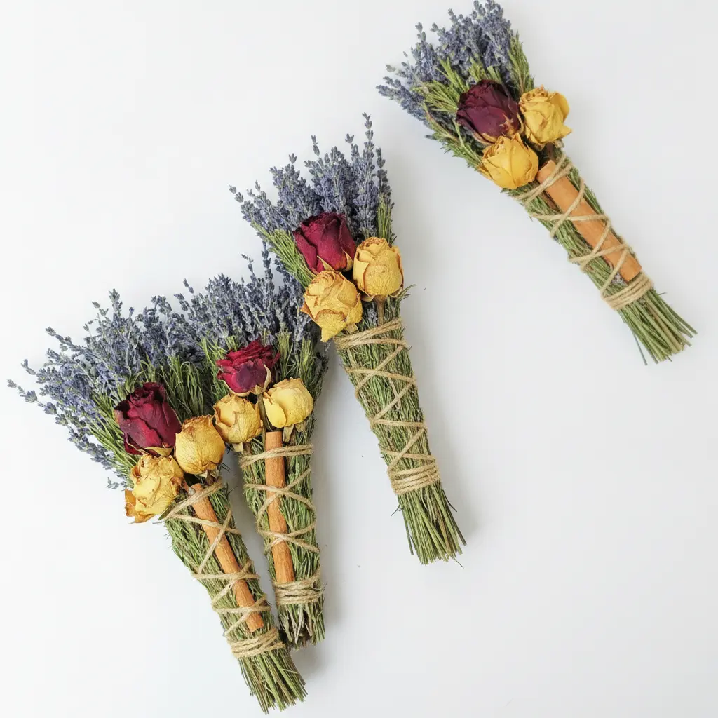 dried flower purification incense stick bundle, lavender rosemary cinnamon smudge stick with red & yellow rose decor, 1pcs & 2pcs pack options, for space cleansing meditation vintage home decor, thanksgiving hanukkah holiday gift