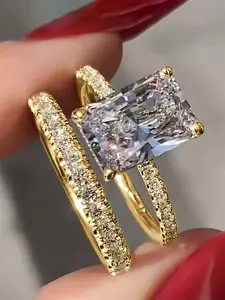 2PC/Set Gorgeous Cubic Zirconia Ring Dainty Solitaire Stackable Rings For Women For Valentine's Day Gift Wedding Anniversary Party Jewelry
