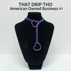 ThatDripTho Violet Heart O-Ring Slip Chain Choker Necklace, Punk Gothic Adjustable Chain for Women & Men, Alternative Submission Jewelry for Couples, GF, BF, Party, Birthday, Christmas Gift, and Daily Wear Accessory