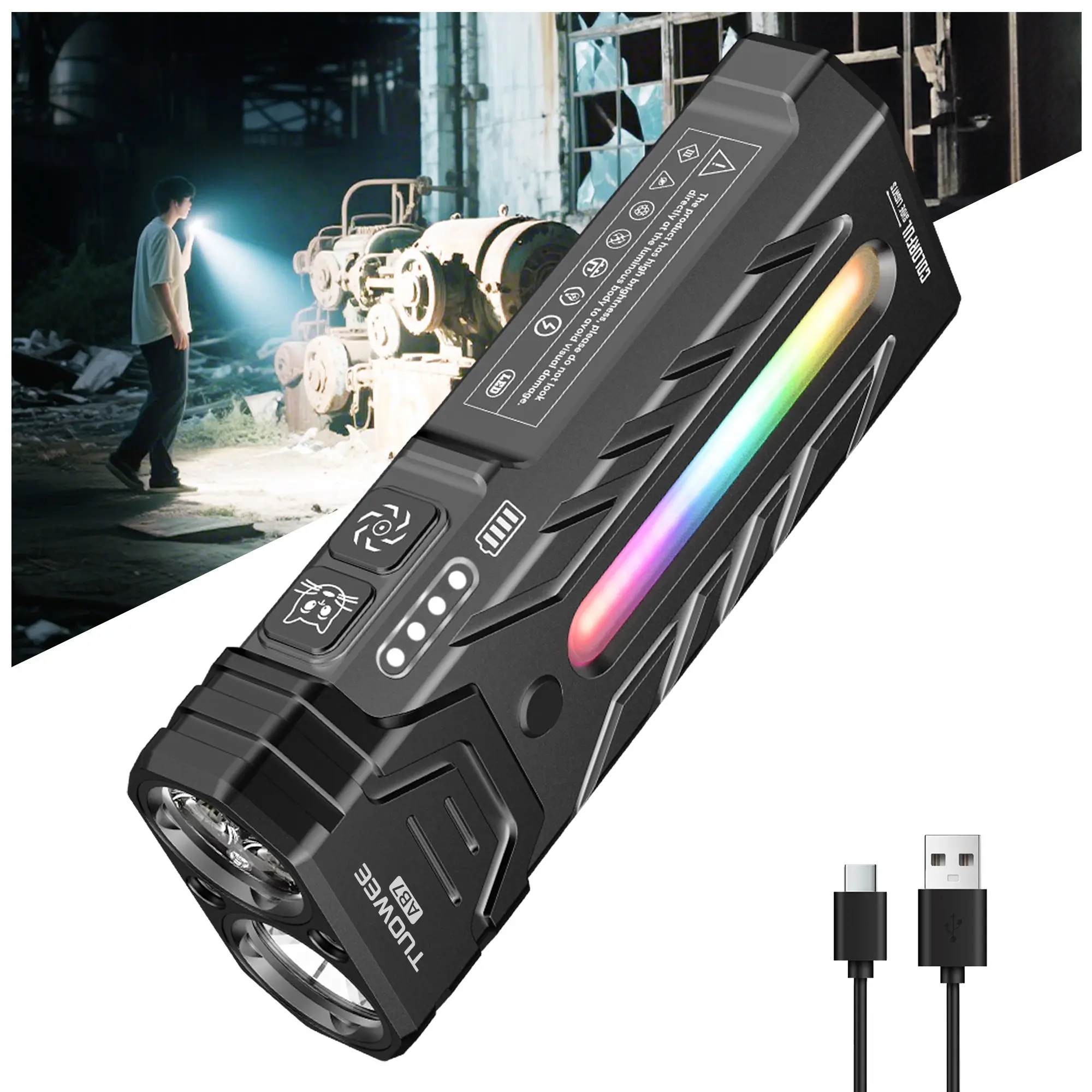 5000 Lumens Dual Core RGB LED Light, Metal Clip Design, Magnetic Attachment, Torch for Job Site & Security Lighting, LED Work Light, USB Rechargeable Flashlight, Rechargeable Led Flashlights, Rechargeable Flashlights High Lumens