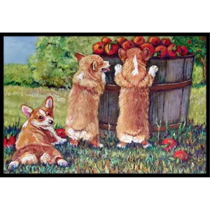 Carolines Treasures  Apple Helper Corgis Indoor & Outdoor Mat- 18 x 27 in.