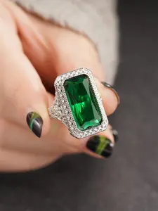 Elegant Square Green Artificial Zirconia Ring, Fashion Accessories for Women, Trendy All-match & Exquisite Jewelry for Birthday Gift, Elegant Everyday Ring