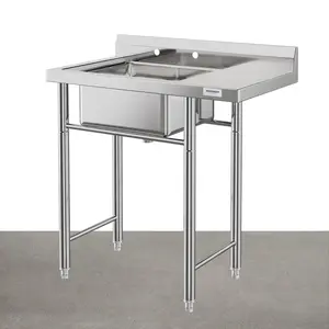 【GARVEE】Freestanding Commercial Sink Workstation Stainless Steel 1 Compartment Prep & Utility Sink with Legs for Garden Backyard