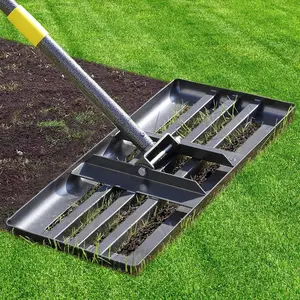 Lawn Leveling Rake - Heavy Duty 17"x10" Stainless Steel Lawn Leveler | Adjustable 28-72" Handle, Reinforced Welds & Smooth Edge for Soil, Dirt,Ground,Yard Top Dressing,Landscaping