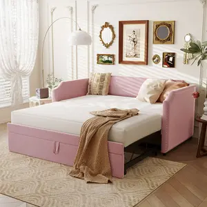 Twin Size Velvet Upholstered Daybed with Pop Up Trundle - 2-in-1 Design for Bedrooms & Guest Rooms - Soft Velvet Fabric - Twin Size for Sleepovers - Cozy Bed by Night & Sofa by Day