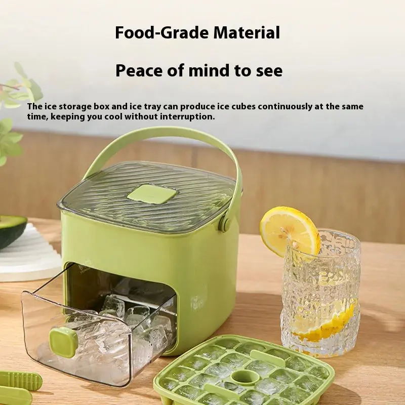 Double Layer Portable Ice Maker with Large Capacity and Easy Demolding. Handheld Ice Box with Lid and Drawer