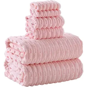 40x80 Inches Oversized Bath Sheets and Shower Towels Set of 6 - Extra Large Super Soft Quick Dry Lightweight Lint Free Absorbent Stripe Microfiber Towels for Adults (Pink, 6 Piece)