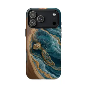 Sea Turtle Emerald Blue Resin Artwork Phone Case: iPhone 17 17e 16 15 14 13 12 Pro Max Air | Galaxy S26 | MagSafe Wireless Charging