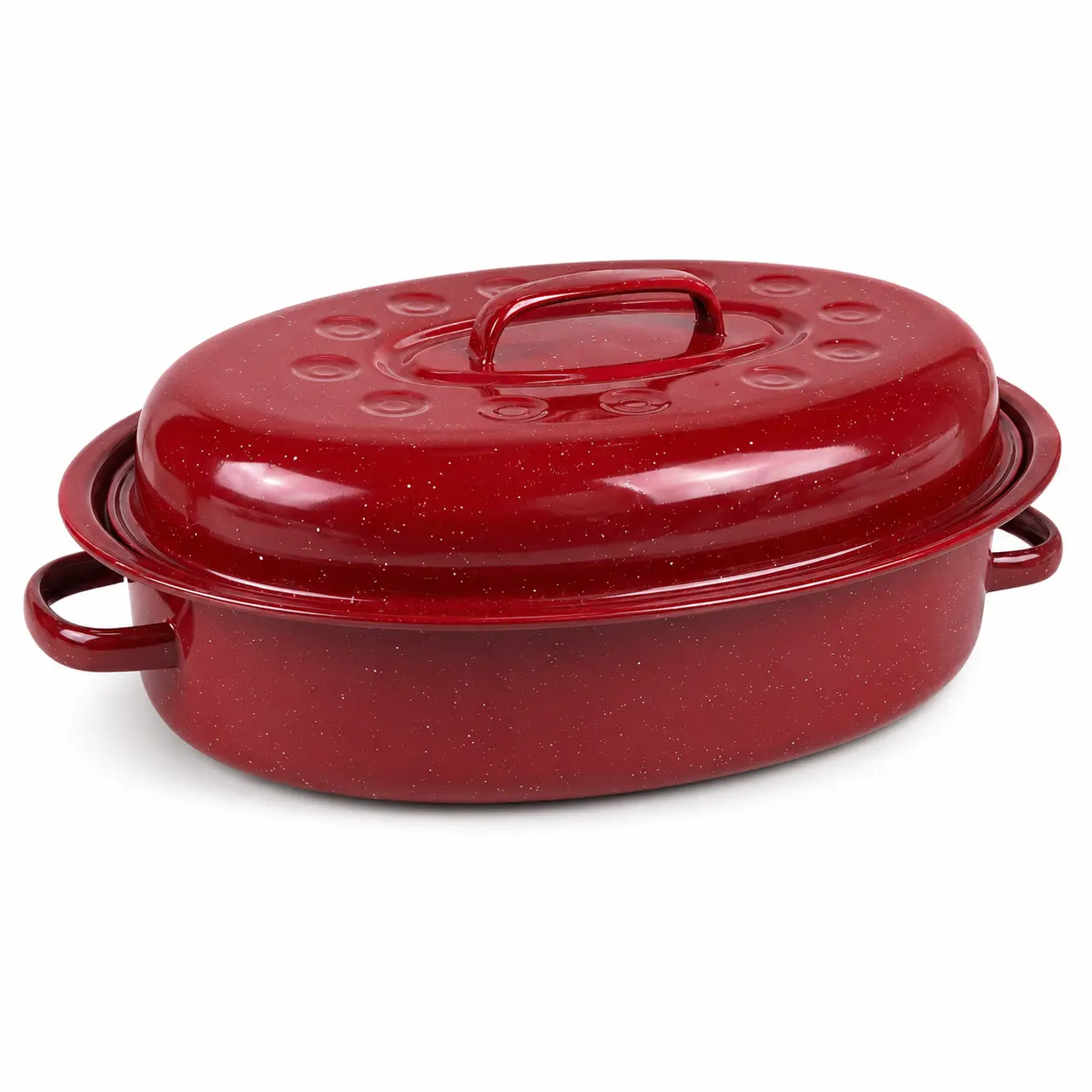 16-Inch Enamel Finish Oval Shape Turkey Roasting Pan Bakeware Set - Set Includes Lid, Rack, Silicone Trivet, 2 Grip Mitts, Large Kitchen Cookware for Family Dinners, Thanksgiving Cooking (Turkey, Chicken)