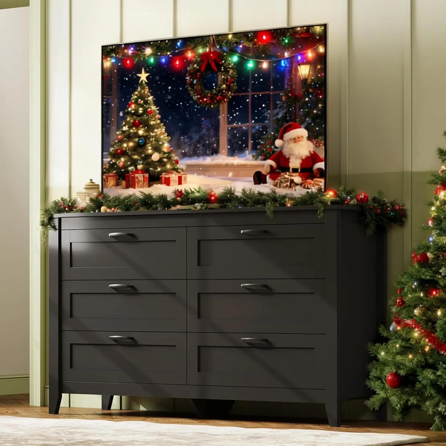 WLIVE Wood Dresser for Bedroom with 6 Drawers, Double Drawer Dresser with Metal Handle, Large Wooden Chest of Drawers for Living Room, Hallway, Closet