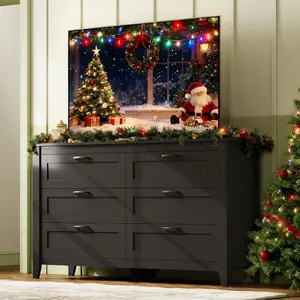 WLIVE Wood Dresser for Bedroom with 6 Drawers, Double Drawer Dresser with Metal Handle, Large Wooden Chest of Drawers for Living Room, Hallway, Closet