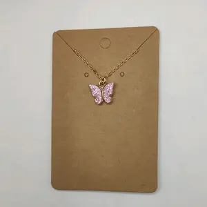 Pink Glitter Butterfly Necklace - Pink Bead Design on Chain