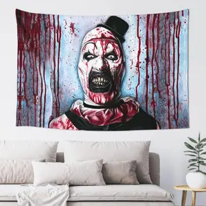 Falqeud Terrifier 2 Horror Tapestry Wall Hanging - Gothic Blood Splatter Design, Menacing Figure, Home Decor Wall Adornment
