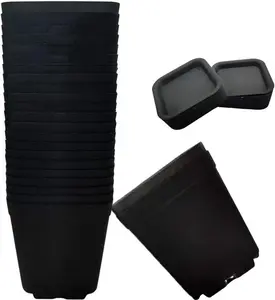 24 Pack 3 Inch Black Nursery Pot Flower Pots Square Plastic Plant Pot Plastic Starter Pots with Saucer Basket Indoor Outdoor for Your Room,Garden Office and Balcony Decor