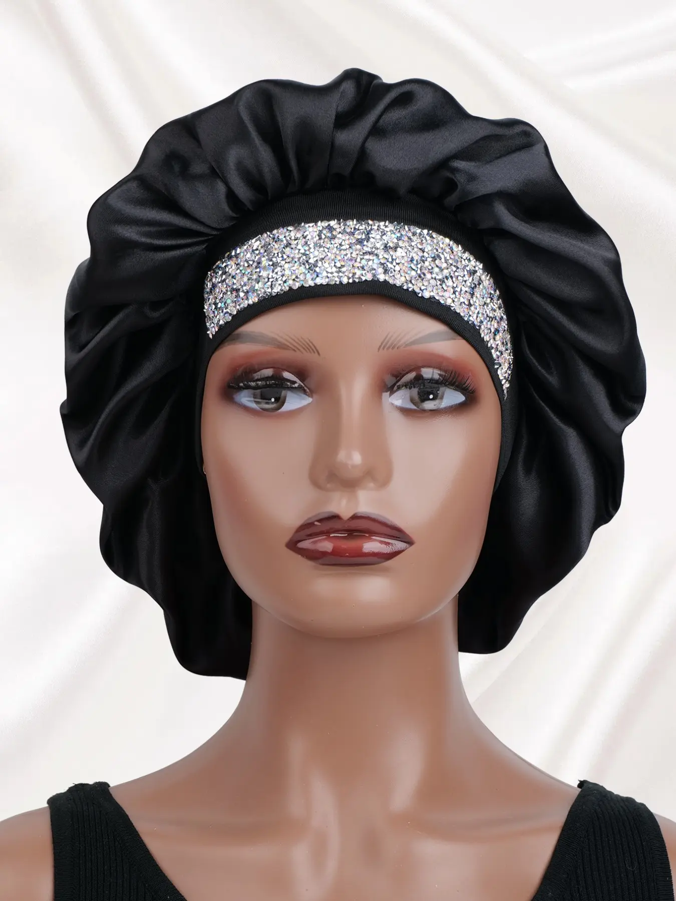Men Women Soft Sleep Cap with Sparkling Rhinestone Headband, Elegant Ladies Sleeping Hat, Adjustable Size, Comfortable Fashion, Sleep Bonnets