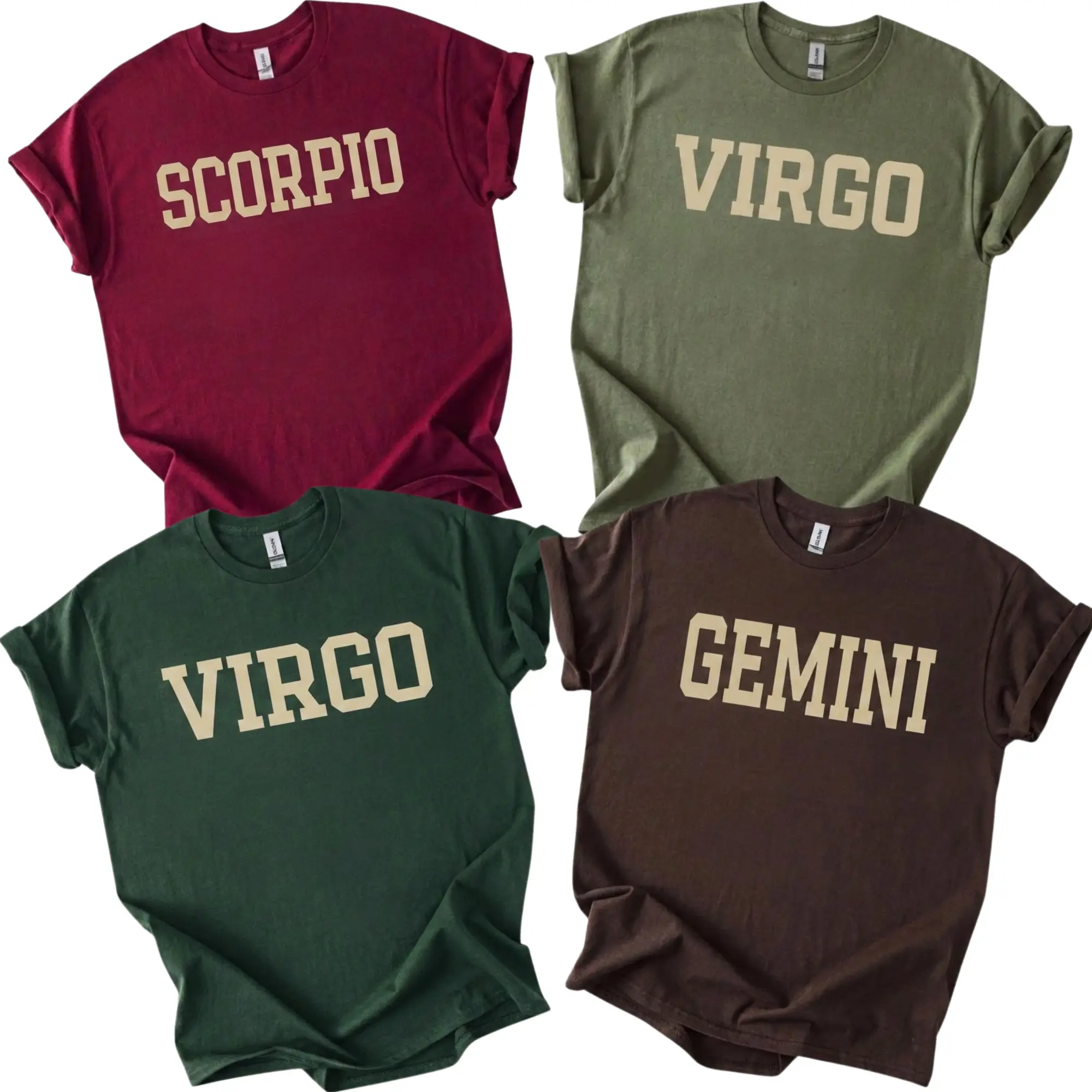 Full 12 Zodiac T-Shirt College Letter Horoscope Graphic Tee – Vintage, Astrology Birthday Gift, Clean Aesthetic Casual Style for Men and Women, Best Friend Gift. Womenswear's Top Vintage