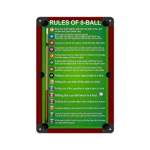 Metal Aluminum Sign Pool Table Room Wall Decor 8 Ball Rules Signs Pool Table Accessories Vintage Metal Sign Poster for Billiard Game Room Man Cave Bar Club Pub 8x12 inch