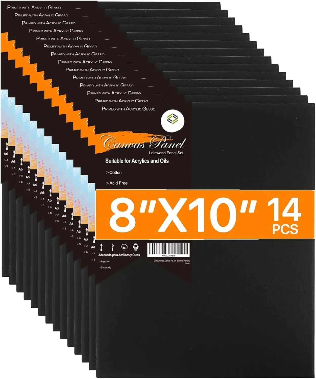 Black Canvases for Painting, Canvas Panels 8x10 inch, Pack of 14,  Cotton Acid-Free, 8 oz Gesso-Primed, Art Boards for Oil &  Painting