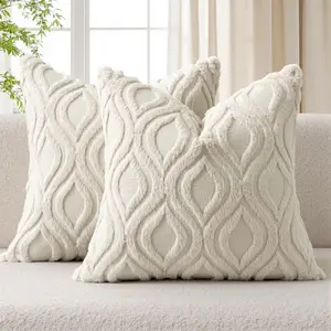 Beige Throw Pillow Covers 18x18 Inch Neutral Soft Plush Faux Wool Solid Couch Pillows Set of 2 Decorative Farmhouse Boho Cushion Covers for Sofa Living Room Bed Home Decor Ultra-Soft Long-Lasting Velvet Backed Decoration Light