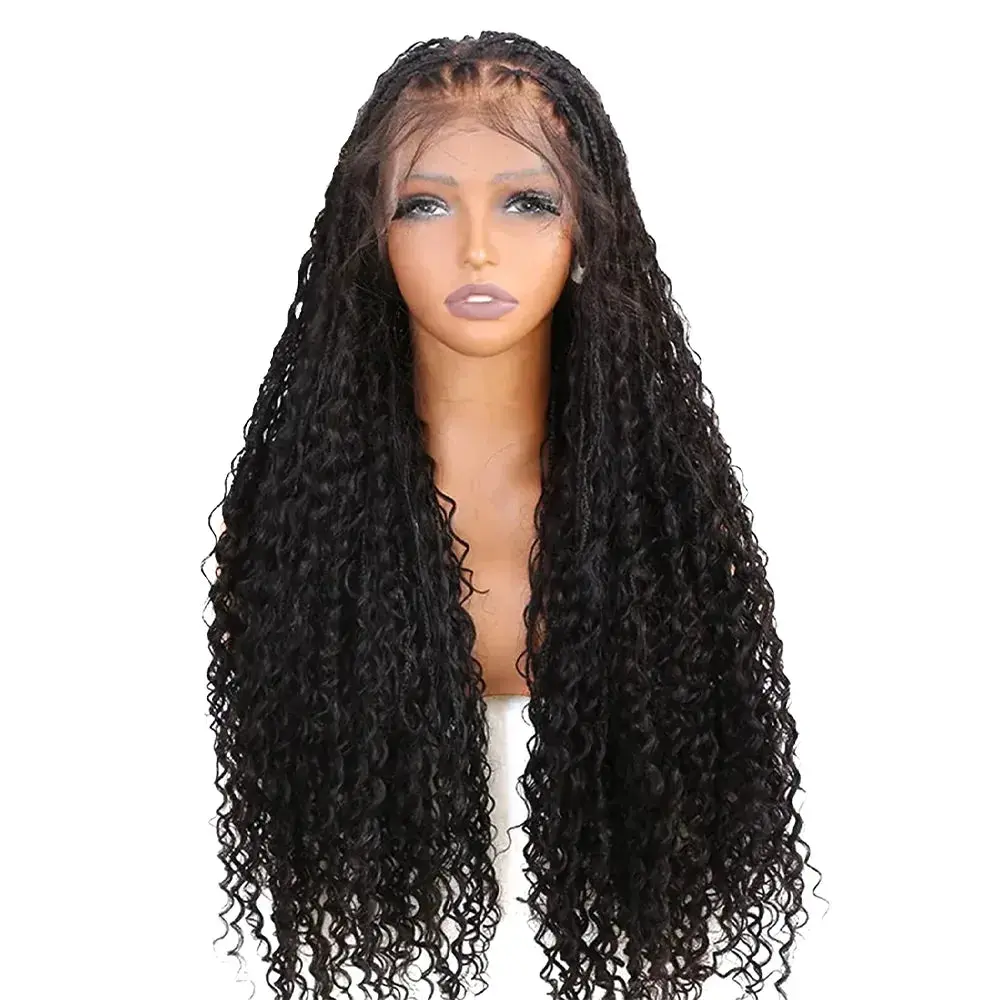 YGwigs Boho Box Braids Full Lace Wig Knotless Virgin Hair, Goddess Bohemian, Fulani Braids