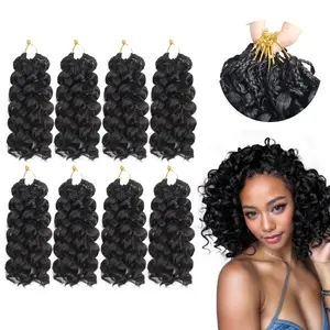 GoGo Curl Crochet Hair,8inch Pre Looped Water Wave Beach Curl Ocean Wave Crochet Braiding Hair,8pcs Box Braids Short Curly Crochet Hair for Black Women (8inch,#1B)