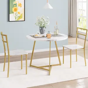 Dining Table Set for 2, Round Kitchen Table and Chairs for 2, 3 Piece Modern Dining Room Table Set, Kitchen Table Set for Small Space, Apartment