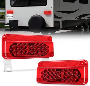 Nilight LED RV Tail Light 2PCS 54 LED White License Plate Light Red Running Stop Brake Turn Signals Light Surface Mount Waterproof Taillights for RV Camper Van Caravan