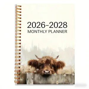 2026-2028 3-Year Planner Notebook, Elegant Highland Cow Design, Weekly Monthly Layout, Spiral Bound, Durable Paper Organizer, Office School Home Gift
