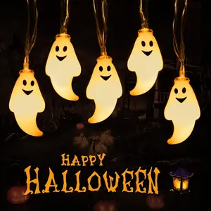 20 LED Halloween String Lights, Cute Battery Operated Ghost String Lights Indoor for Fireplace Party Porch Room Halloween Decorations (Warm White) Soft  Glow Pumpkin Night Flameless Hanging Floating Candles,summervibes