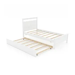 COSTWAY - Twin Size Wooden Bed Frame with Trundle for Teens and Adults-White