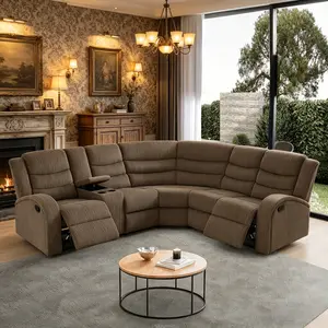 Modern Brown Stripe Fabric 3-Piece Intelligent Recliner Sofa Set, wear-resistant stain-proof striped material, multi-angle adjustable recline, classic retro brown tone, ergonomic back support, perfect for apartment and villa home furnishing