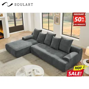 110.25'' x 67'' Modular L-Shape Sectional Sofa, Cloud-Like Comfy Couch, Space-Saving Compressed Sofa for Living Room & Bedroom, Soft Melange Velvet, Grey