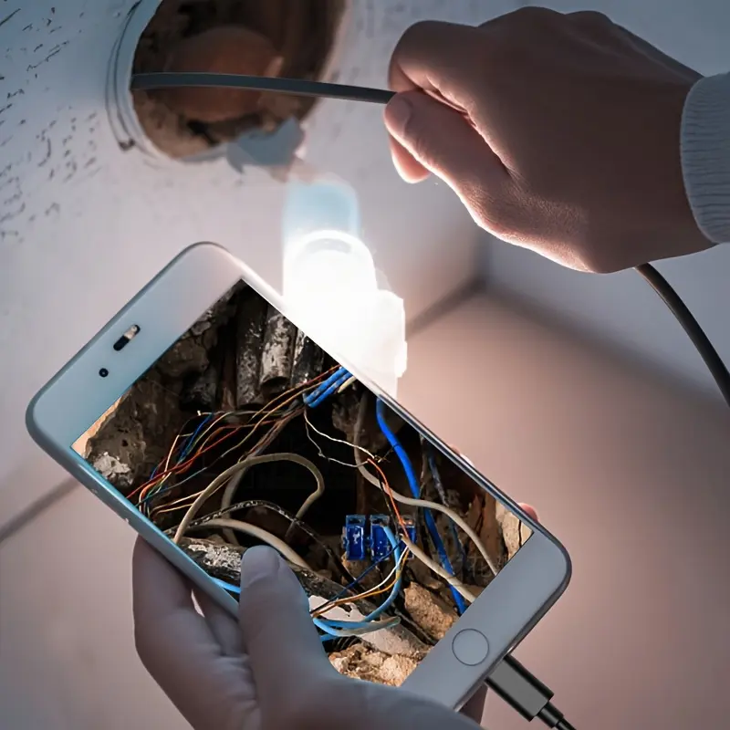Portable Smartphone-Compatible Endoscope Camera with Light - 1920P HD Borescope, 8 Adjustable LED Lights & Semi-Rigid Snake Probe, Compatible for /, for, HVAC, Inspection, 16.4ft Range (Single Lens)