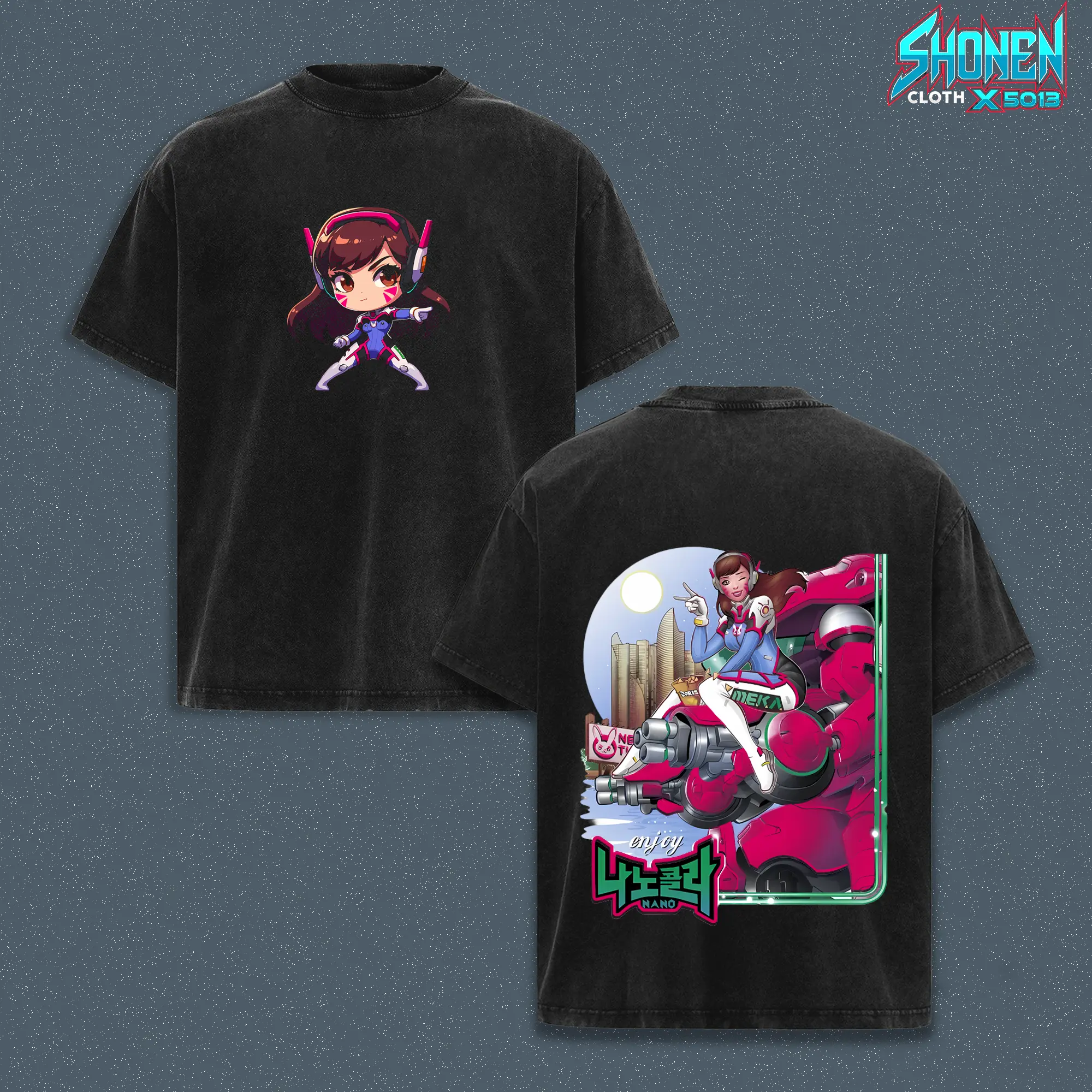 Overwatch - D.Va Nano Washed Graphic Tee, Baggy Esports Gamer Shirt, Kawaii Cyberpunk Cotton Top, Harajuku Gaming Apparel, Streamer Girl Core Fashion, Arcadecore Outfit, Anime Gamer Aesthetic, TikTok Streetwear, Retro Futuristic Merch