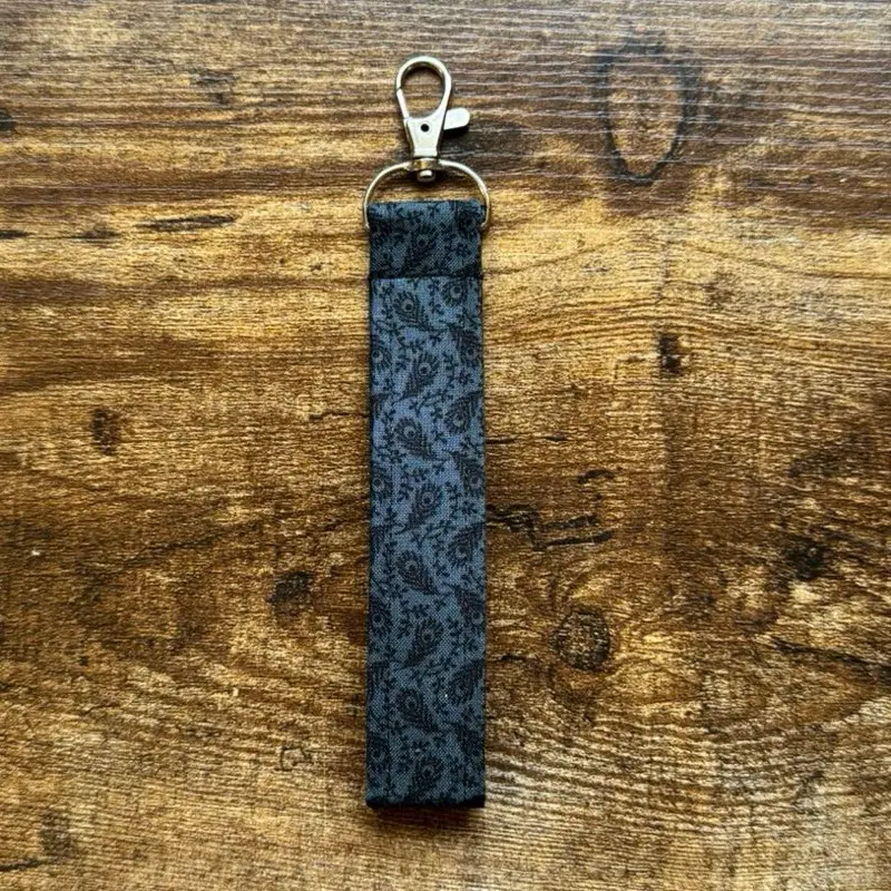 Indigo Feather Fabric Keychain Wristlet