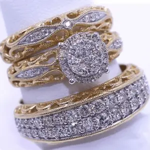 3 Pieces 14k Gold Plated Minimalist Stacking Rings with Shiny Zirconia Stones for Women for Daily Wear, Party, Engagement