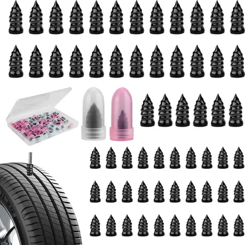 【handtools】FAOGO 60 PCS Vacuum Tire Repair Screws Kit. Heavy Duty Self-Sealing Tire Plugs & Screw-in Rubber Nails. Quick Self-Service Puncture Repair Tool for Car, Motorcycle, Truck, SUV, ATV & Tractor. Fast Emergency Flat Fix.