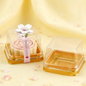 50 Egg Tart Packaging Boxes, Snow Skin Mooncake Transparent Plastic Box Bottom Tray, Lid Included, Perfect Gift Wrap for Christmas Halloween Easter Thanksgiving, Bakeware
