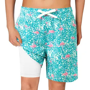 Haloumoning Boys Swim Trunks with Compression Liner Kids Drawstring Bathing Suit Quick Dry Swim Shorts 5-14 Years