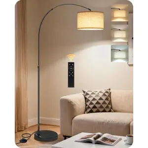 75" Arc Floor Lamp with Marble Base and Adjustable Height, Rotating  Shade, Dimmable Floor Lamp for Living Room with Remote and Foot , 3CCT, Over Couch Arched Reading Light E15LD05