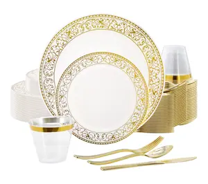 Elama 150Pc Disposable Dinnerware Set for 25 with Gold Decal