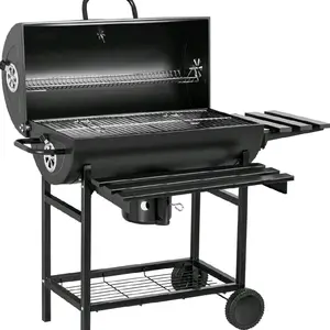 Charcoal Barbecue Grill Barrel style BBQ Charcoal Grill with Thermometer Smoker with Ash Catcher for Camping Picnics BBQ